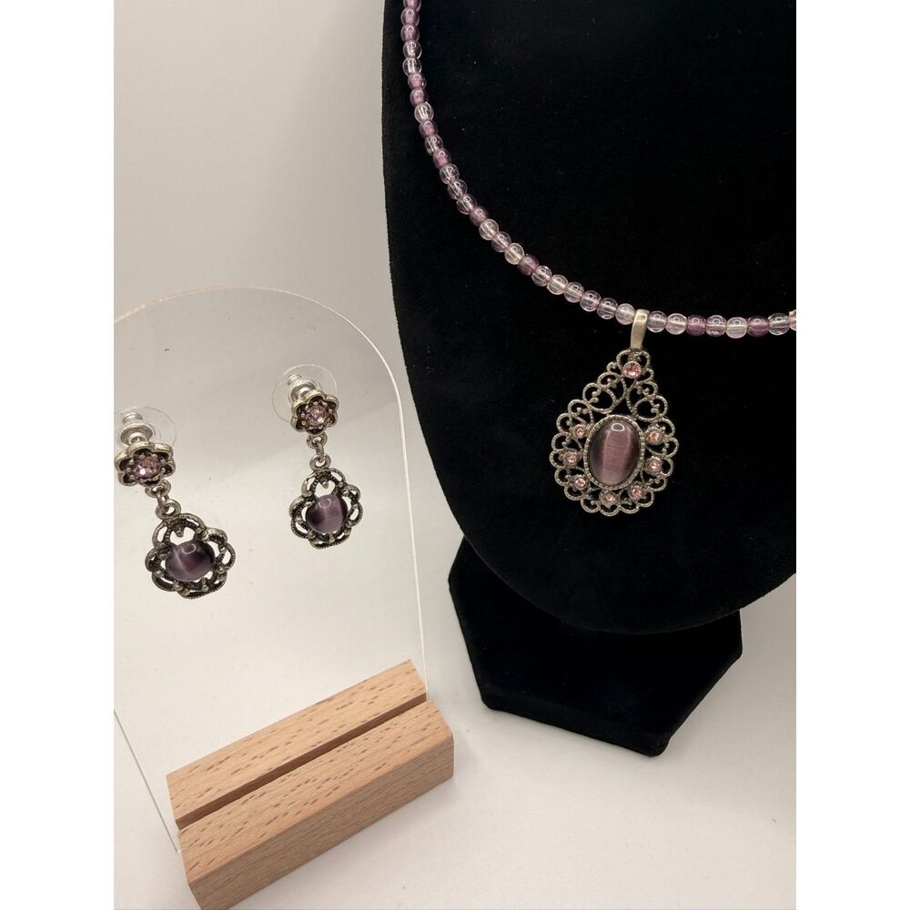 Vintage Revival Purple Cat's Eye Choker & Drop Earrings Set
